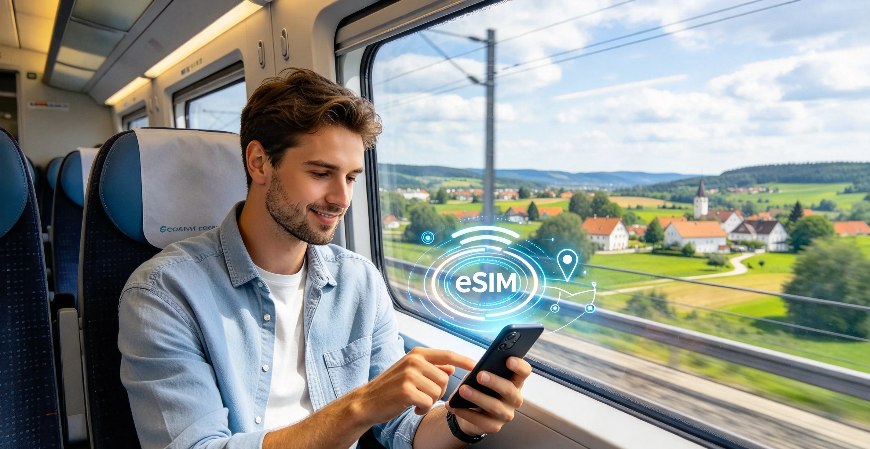 Traveler reading the fair use policy of an unlimited eSIM plan